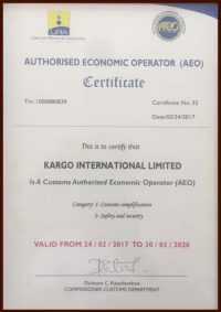 Authorised Economic Operator (AEO) Certificate for 2017 - 2020